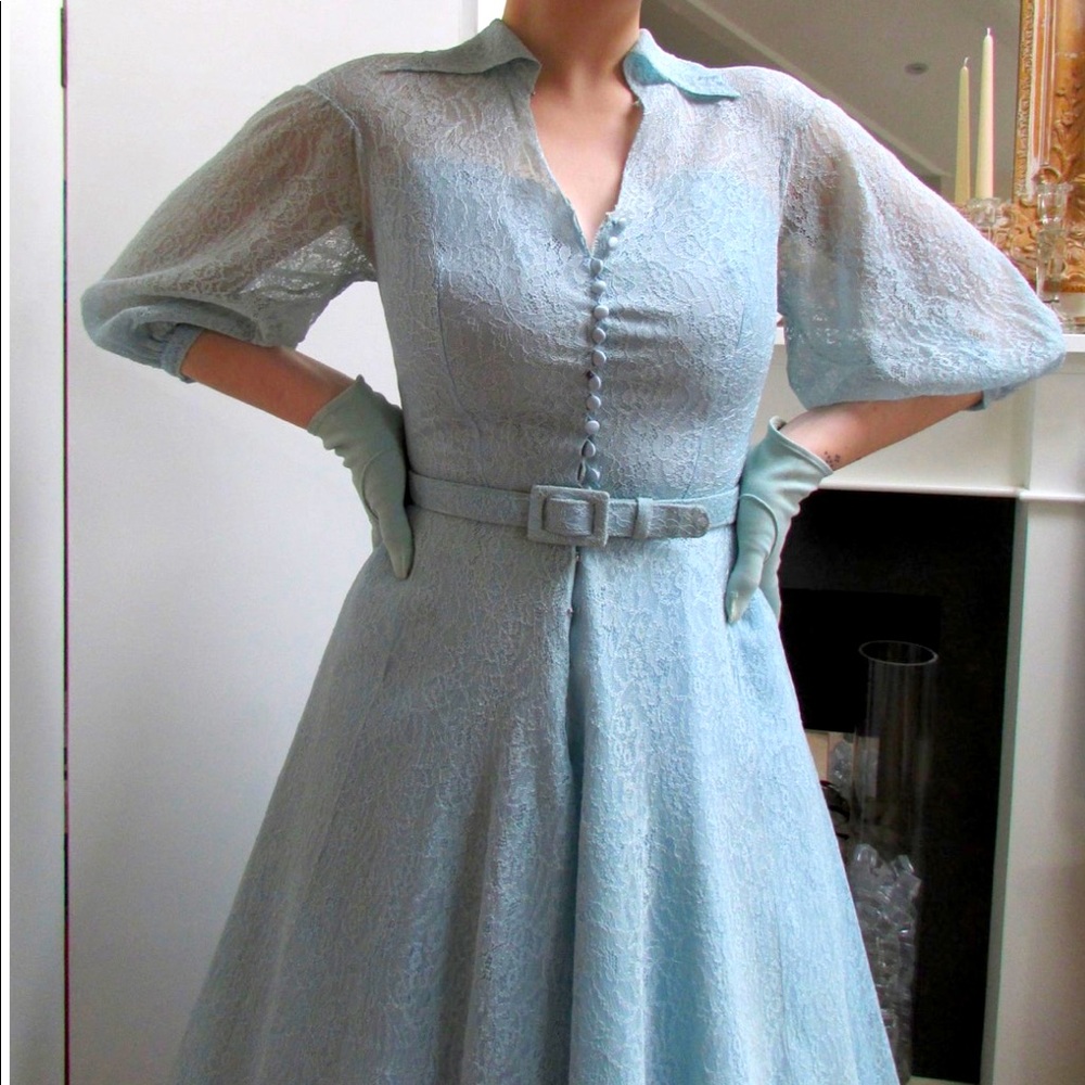 Vintage lace dress!!  Beautiful feminine blue lace is so lovely!